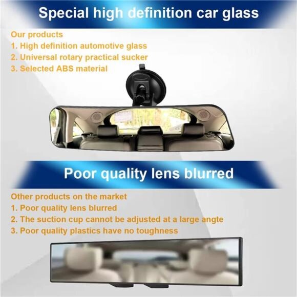 Car Rear View Mirror with Suction Cup, Anti Glare Wide Angle HD Auto Rearview - Picture 4 of 7